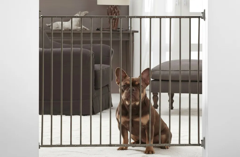 barrière bébé de séparation dans la maison pour éviter les bêtises de son chien lorsqu'il est seul à la maison