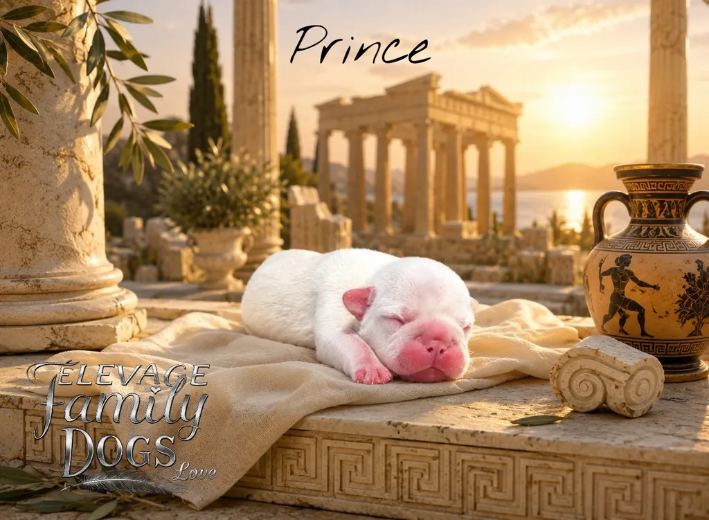 chiot blanc bouledogue francais qui dort au soleil sur une couverture