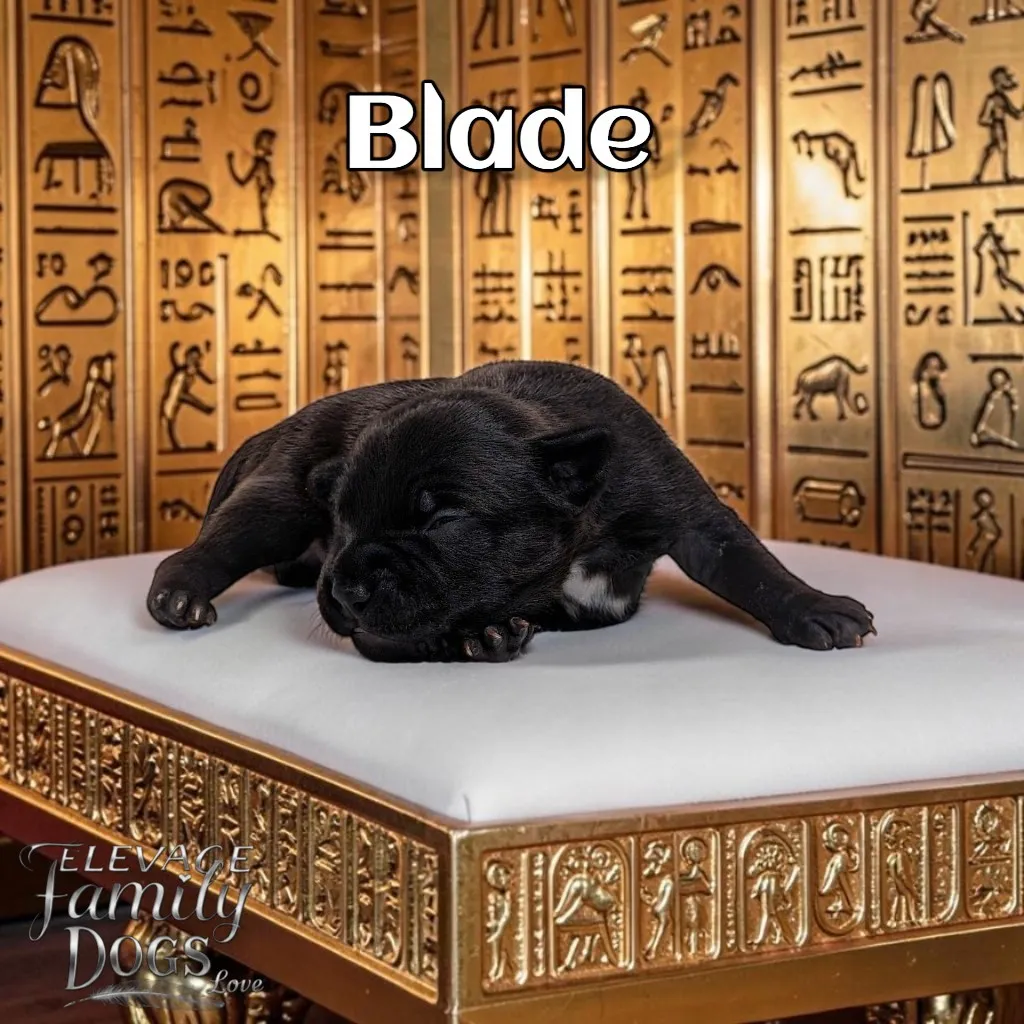 chiot Staffie noir pan blanc couché sur un tapis blanc à adopter
